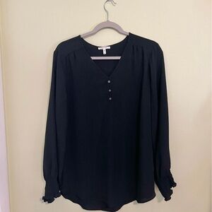 Maurices Black V-Neck Blouse with Button Accents